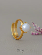 AG1011937- Gold Color Pearl Adjustable Ring 1-Zilmor